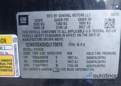 2013 Chevrolet Traverse 1Lt z USA, uszkodzony, nr VIN 1GNKVGKD0DJ179876